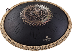 MEINL Sonic Energy Octave Steel Tongue Drum, Schwarz, graviertes Blumendesign, D Kurd, 9 Töne, 16" / 40 cm