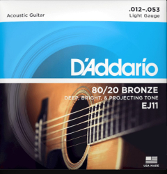 D'addario EJ 11 80/20 Bronze Acoustic Guitar Strings, Light, 12-53